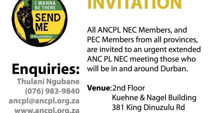 Invitation to ANCPL NEC meeting in Durban