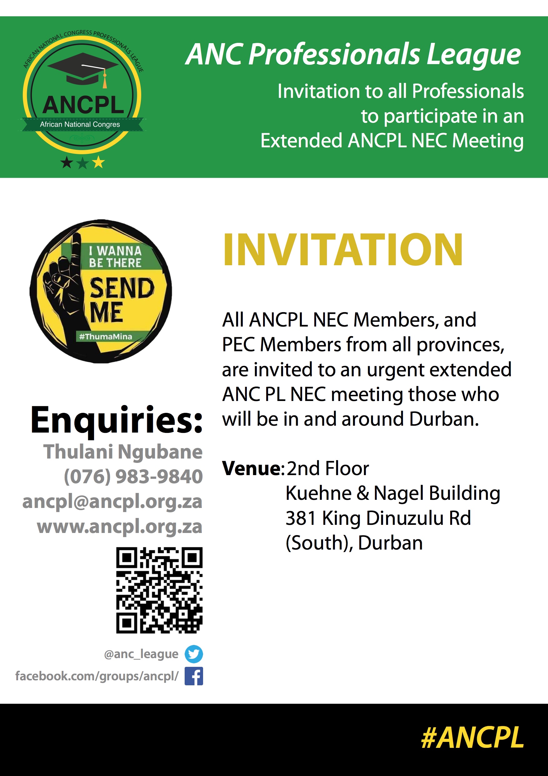 Invitation to ANCPL NEC meeting in Durban