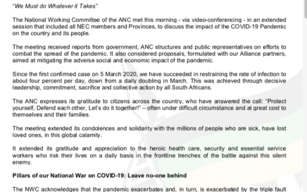 ANC statement on Covid-19 of 20 April